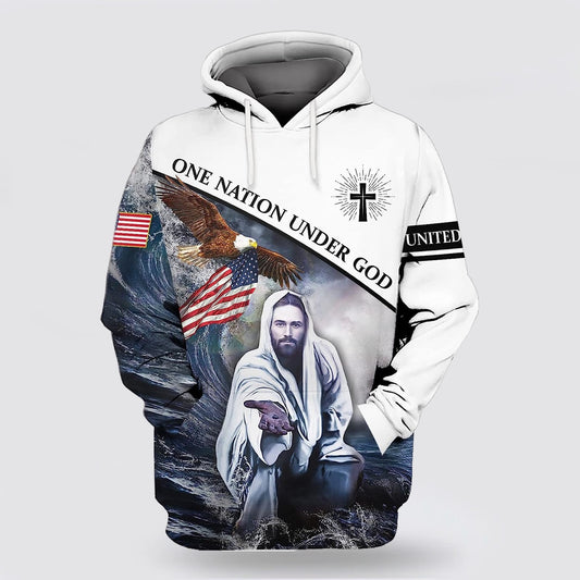 Patriot Eagle Flag One Nation Under God Jesus Cross 3d Hoodies For Women Men - Christian Apparel Hoodies