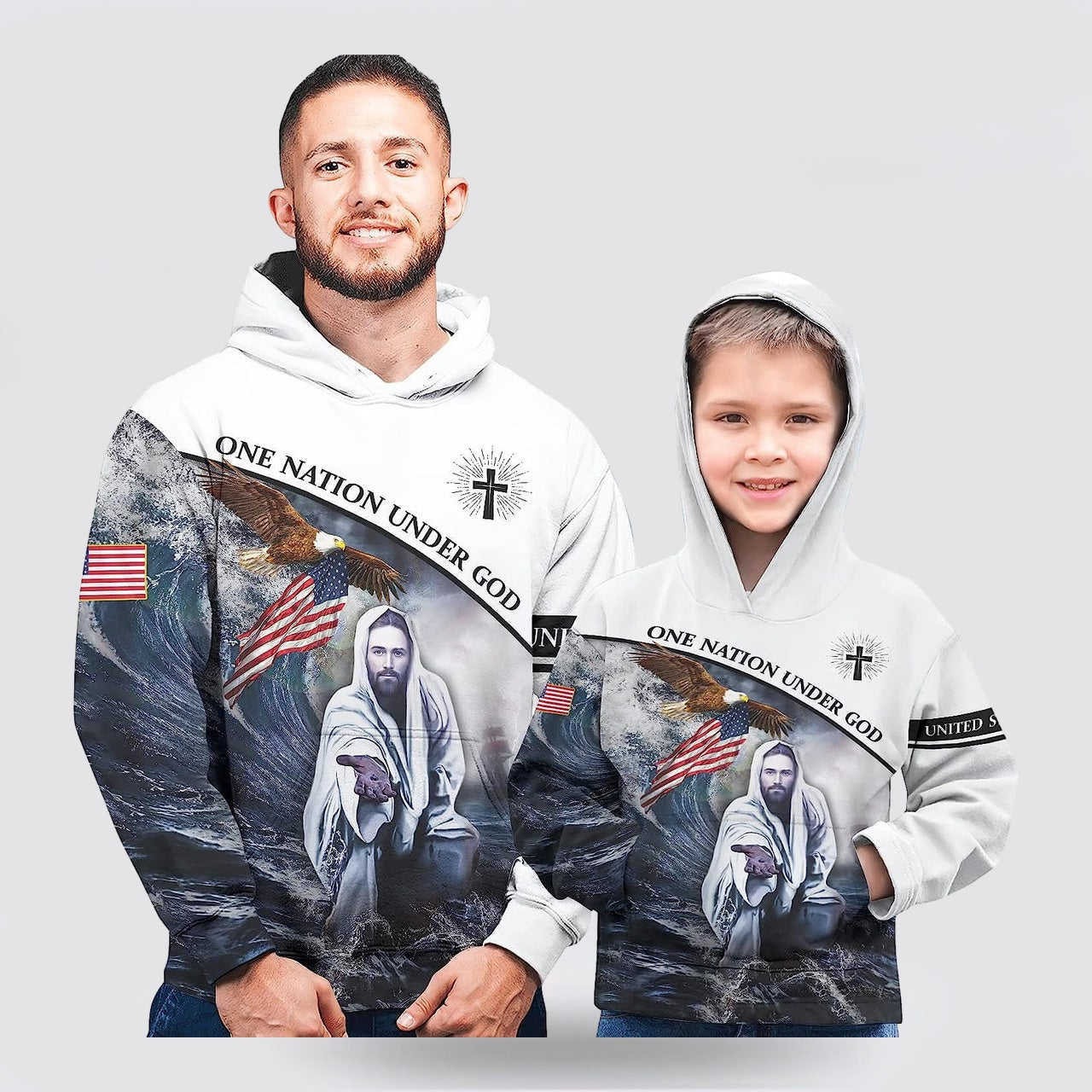 Patriot Eagle Flag One Nation Under God Jesus Cross 3d Hoodies For Women Men - Christian Apparel Hoodies