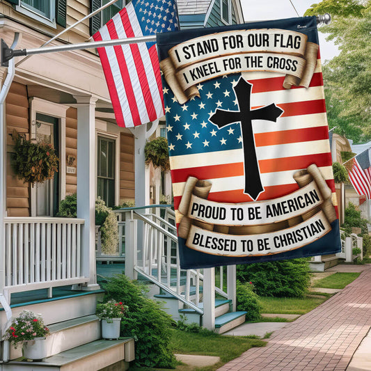 Patriotic Cross Flag Proud To Be American Blessed To Be Christian Flag - Religious House Flags