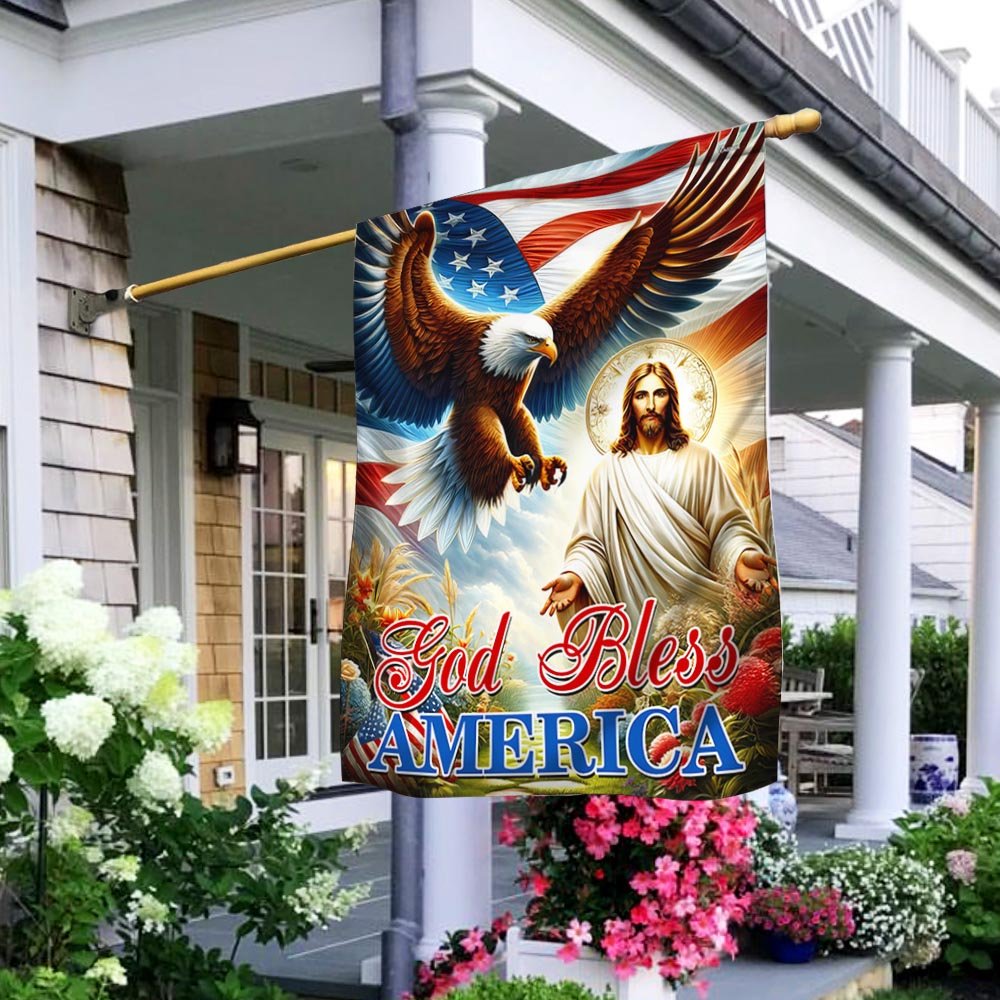 Patriotic Eagle Jesus God Bless America Flag - Religious House Flags