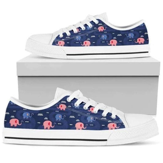 Peace And Love Elephant Low Top Shoes, Animal Print Canvas Shoes, Print On Canvas Shoes