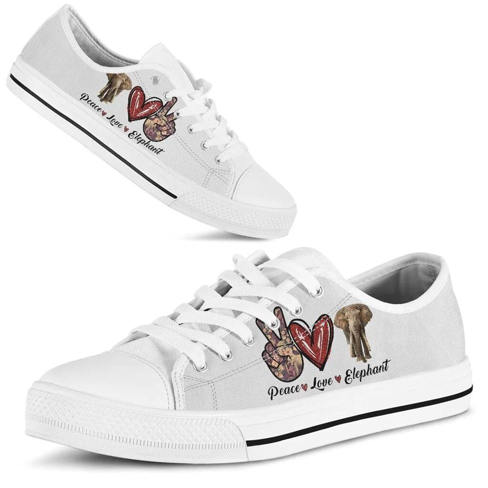 Peace Love Elephant Sign Low Top Shoes, Animal Print Canvas Shoes, Print On Canvas Shoes