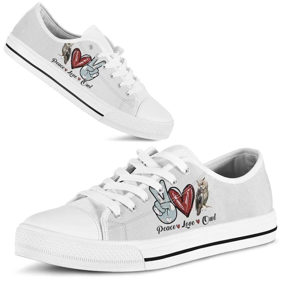 Peace Love Owl Sign Low Top Shoes, Animal Print Canvas Shoes, Print On Canvas Shoes