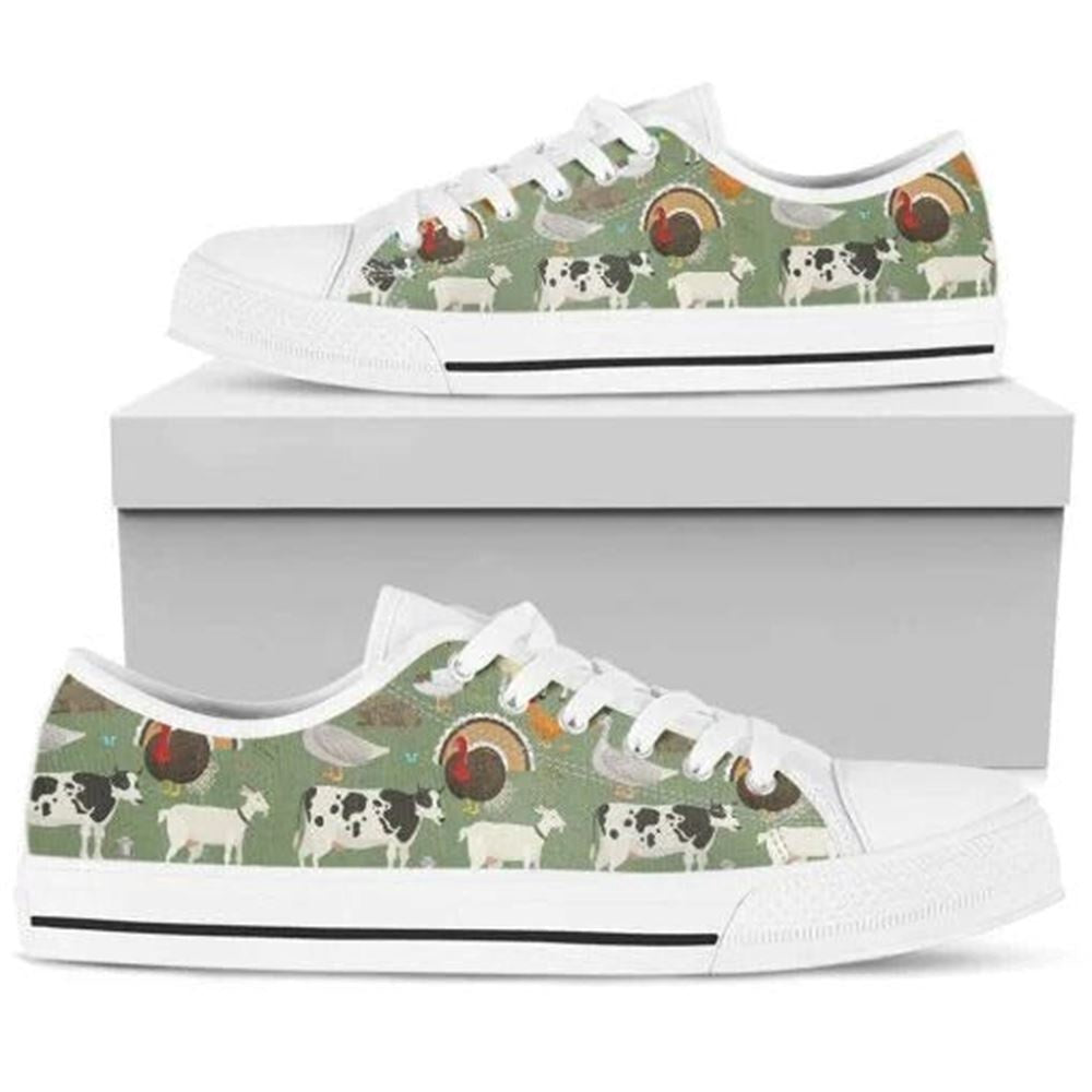 Peaceful Farm Cow Low Top Shoes, Animal Print Canvas Shoes, Print On Canvas Shoes