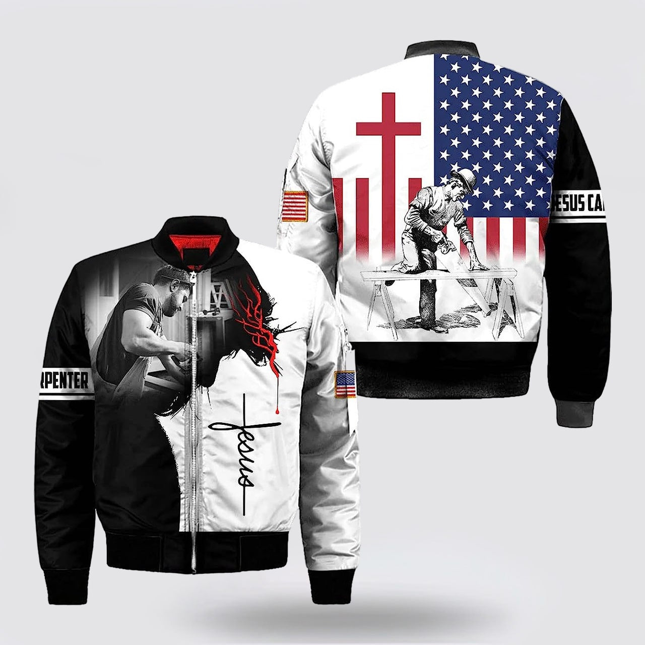 Personalized Carpenter Jesus And God Bomber Jacket - Christian Bomber Shirts for Men and Women