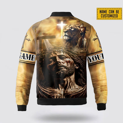 Personalized Name Christian Jesus Lion Bomber Jacket For Men Women
