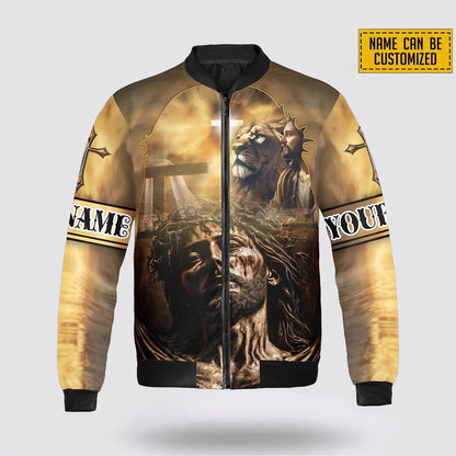 Personalized Name Christian Jesus Lion Bomber Jacket For Men Women