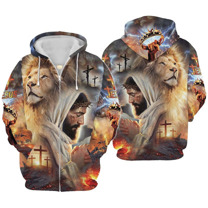 Personalized Name Faith Over Fear Christian Jesus Lion 3D All Over Printed Clothes - Jesus Gift Hoodie