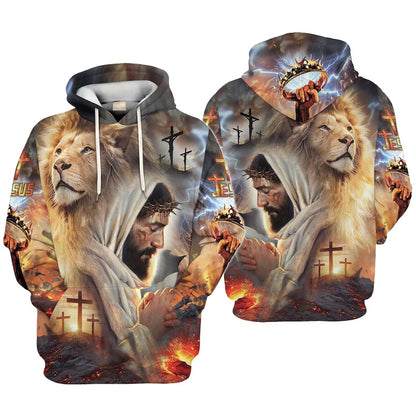 Personalized Name Faith Over Fear Christian Jesus Lion 3D All Over Printed Clothes - Jesus Gift Hoodie
