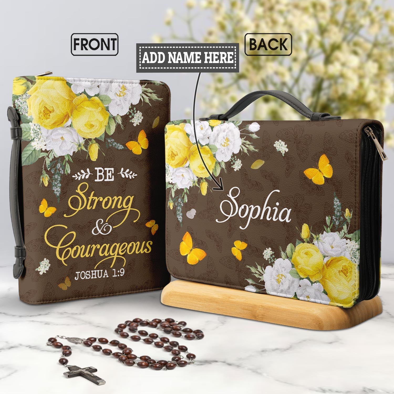  Personalized Bible Cover - Be Strong And Courageous Joshua 1 9 Butterfly Flower Bible Cover for Christians