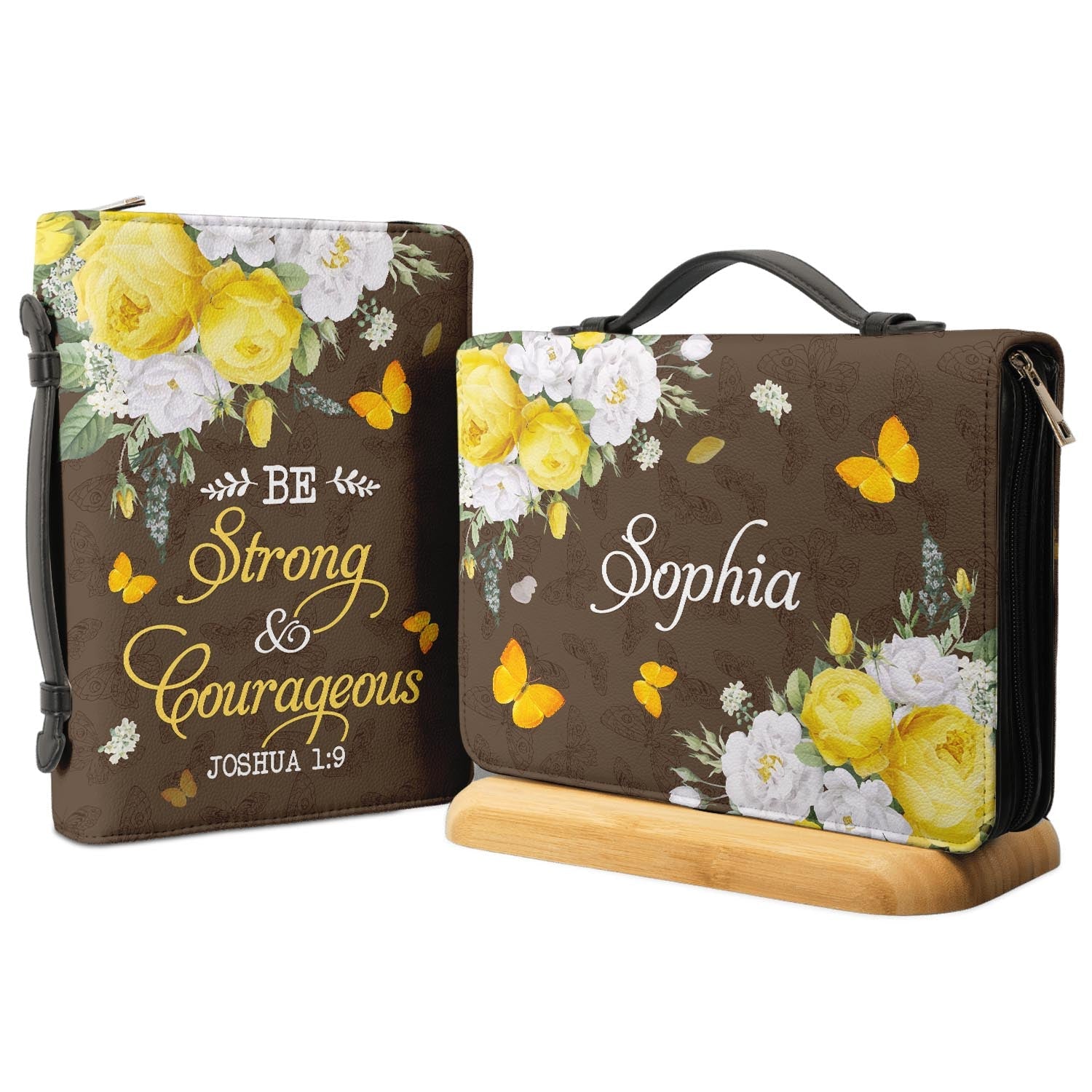  Personalized Bible Cover - Be Strong And Courageous Joshua 1 9 Butterfly Flower Bible Cover for Christians