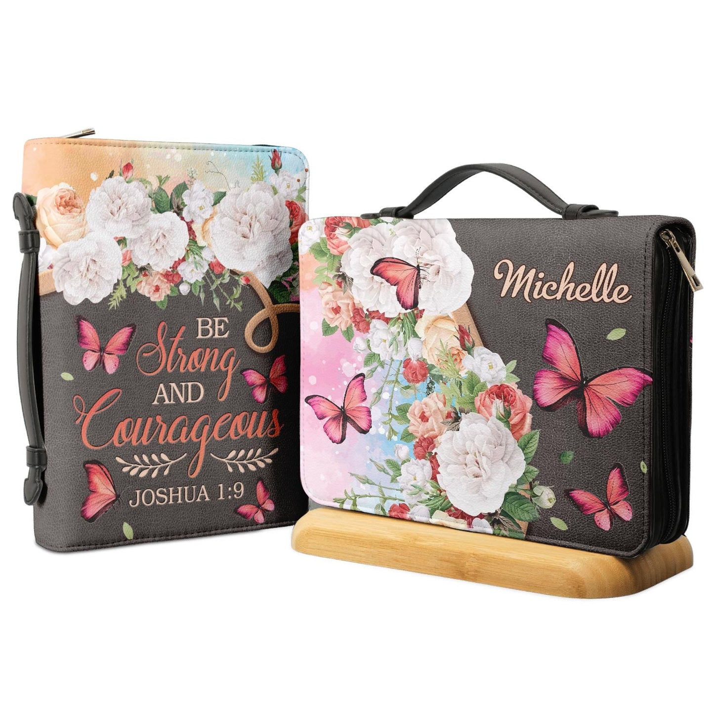  Personalized Bible Cover - Be Strong And Courageous Joshua 1 9 Butterfly Vintage Flower Bible Cover for Christians