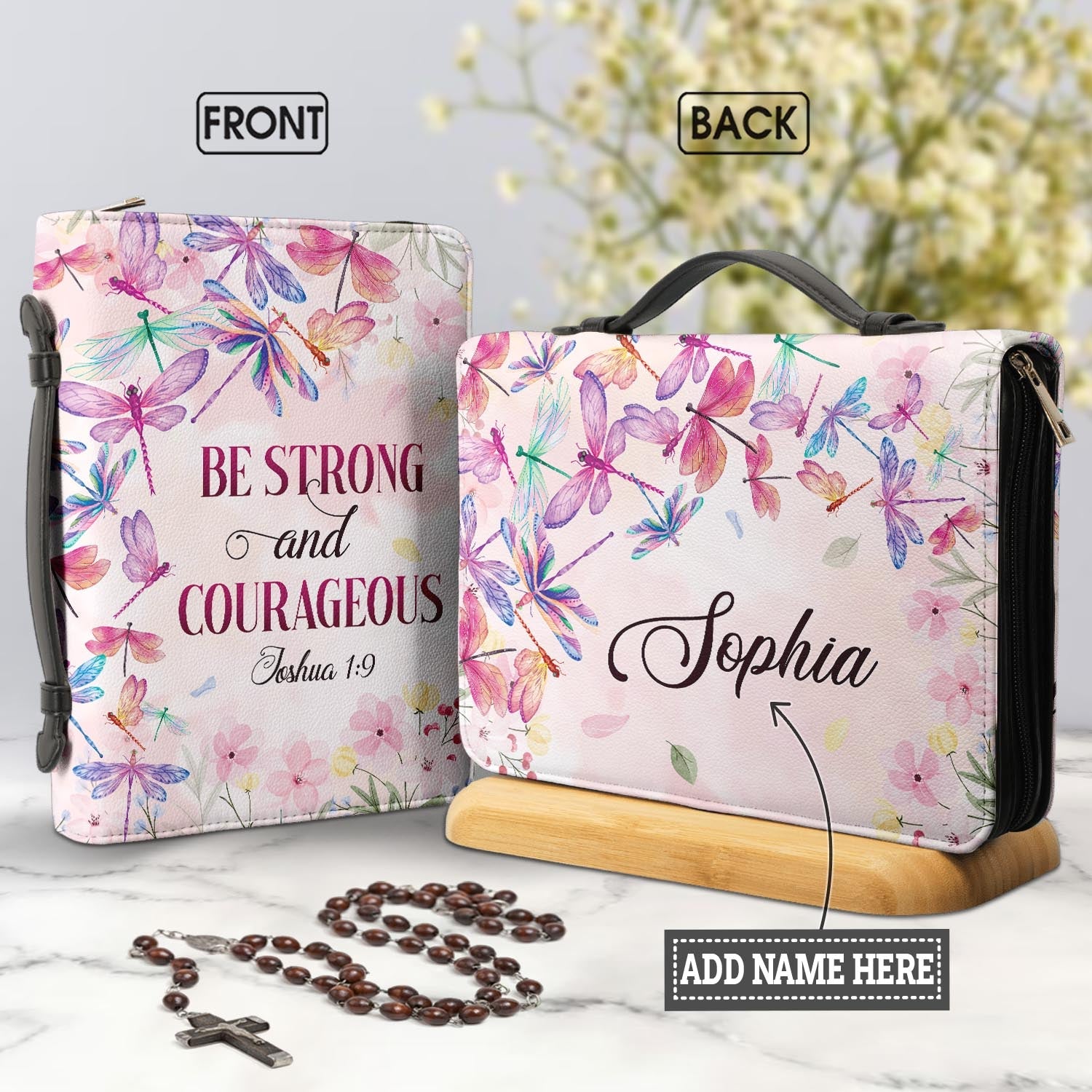  Personalized Bible Cover - Be Strong And Courageous Joshua 1 9 Dragonfly Bible Cover for Christians