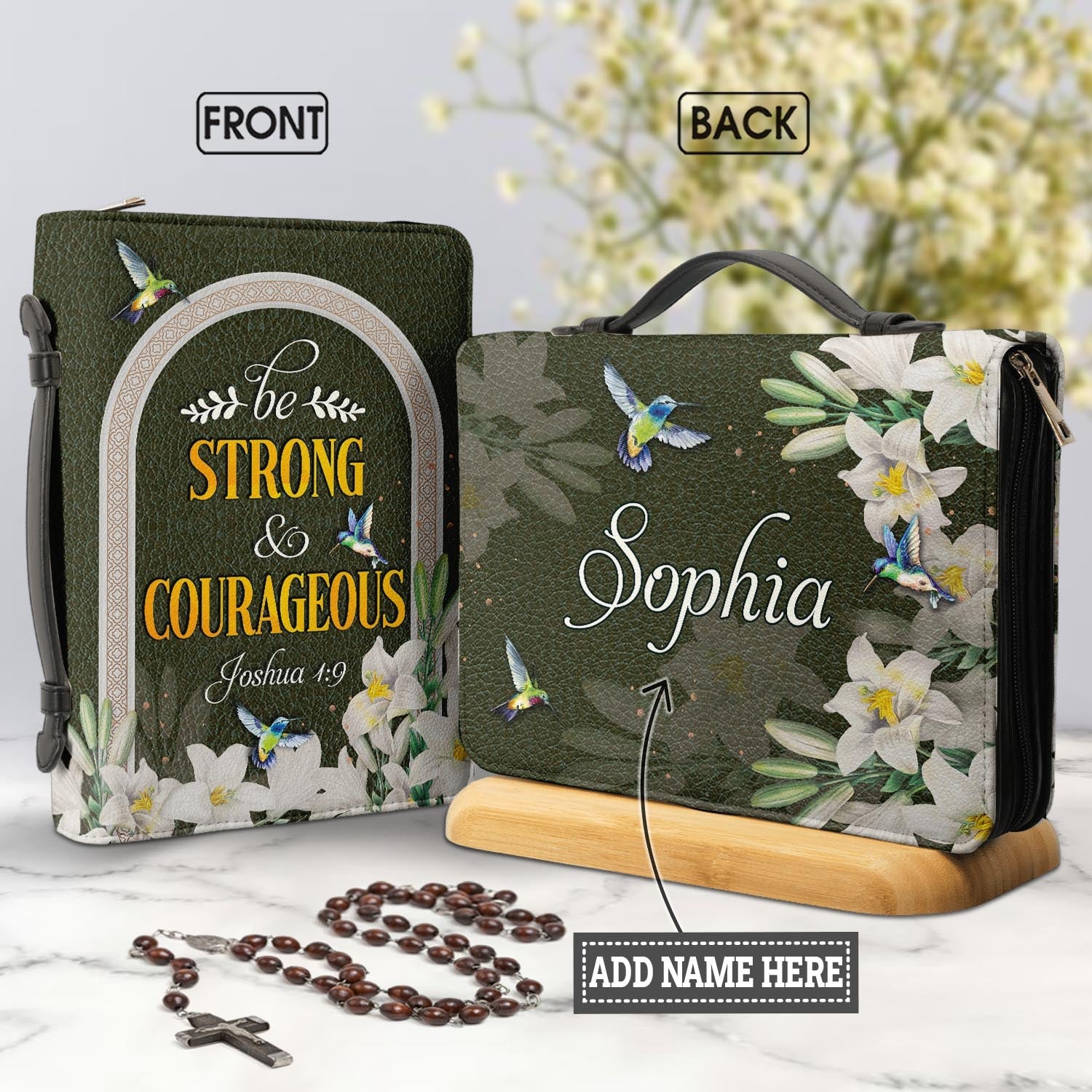  Personalized Bible Cover - Be Strong And Courageous Joshua 1 9 Hummingbird Lily Bible Cover for Christians