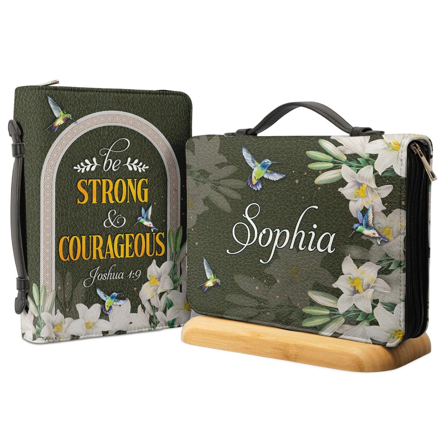  Personalized Bible Cover - Be Strong And Courageous Joshua 1 9 Hummingbird Lily Bible Cover for Christians