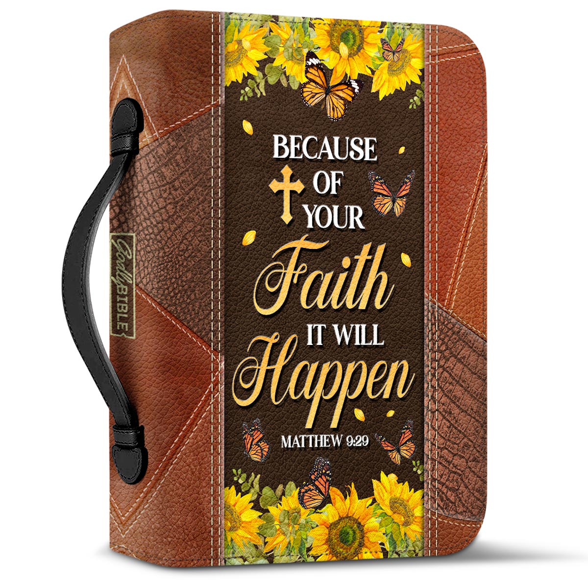  Personalized Bible Cover - Because Of Your Faith It Will Happen Matthew 9 29 Butterfly Flower Bible Cover for Christians