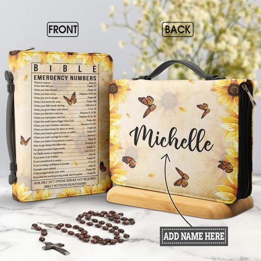 Personalized Bible Cover - Bible Emergency Number Butterfly Sunflower Bible Cover for Christians
