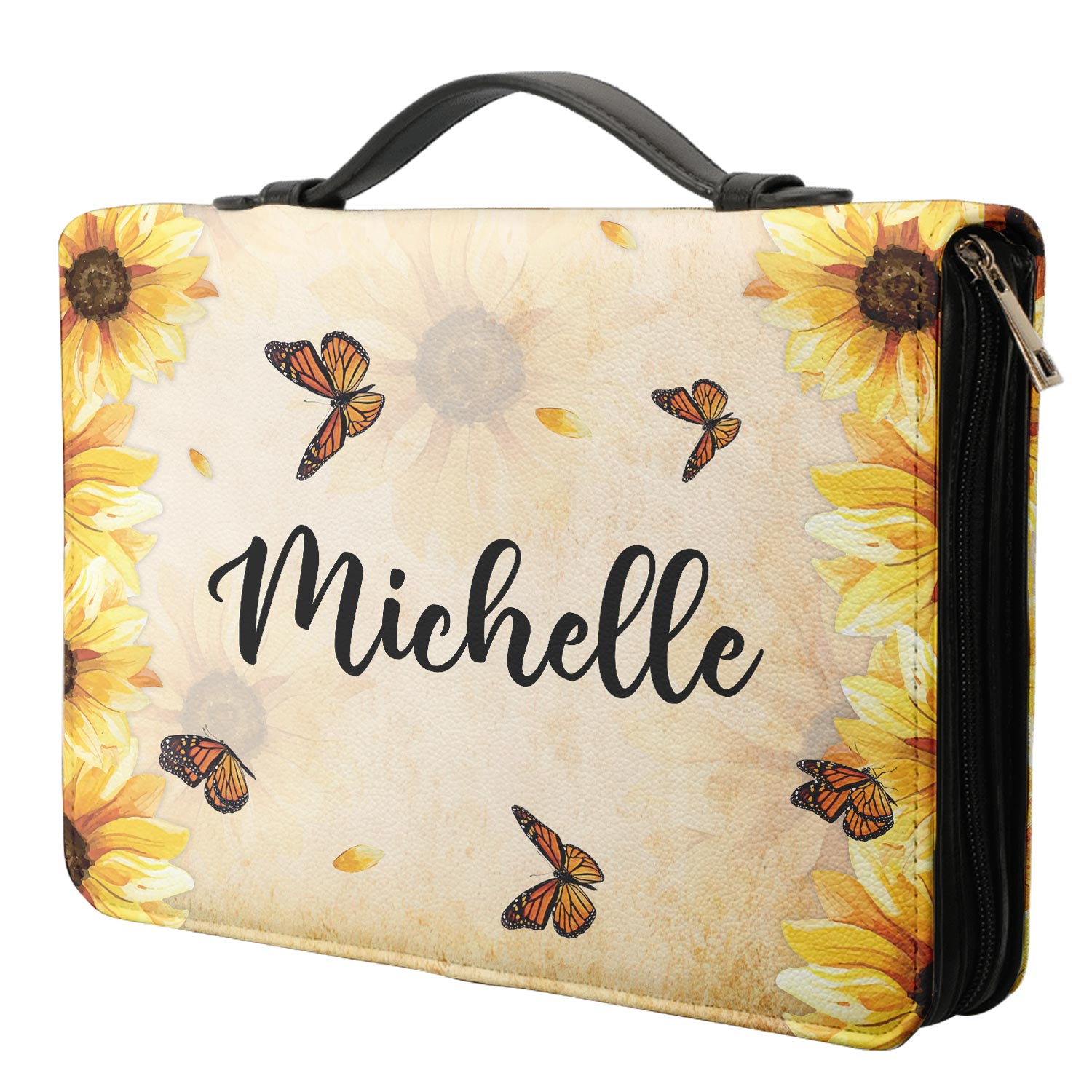  Personalized Bible Cover - Bible Emergency Number Butterfly Sunflower Bible Cover for Christians