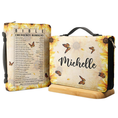  Personalized Bible Cover - Bible Emergency Number Butterfly Sunflower Bible Cover for Christians