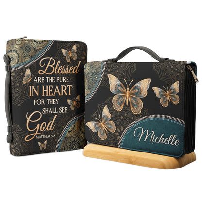 Personalized Bible Cover - Blessed Are The Pure In Heart For They Shall See God Matthew 5 8 Butterfly Mandala Bible Cover