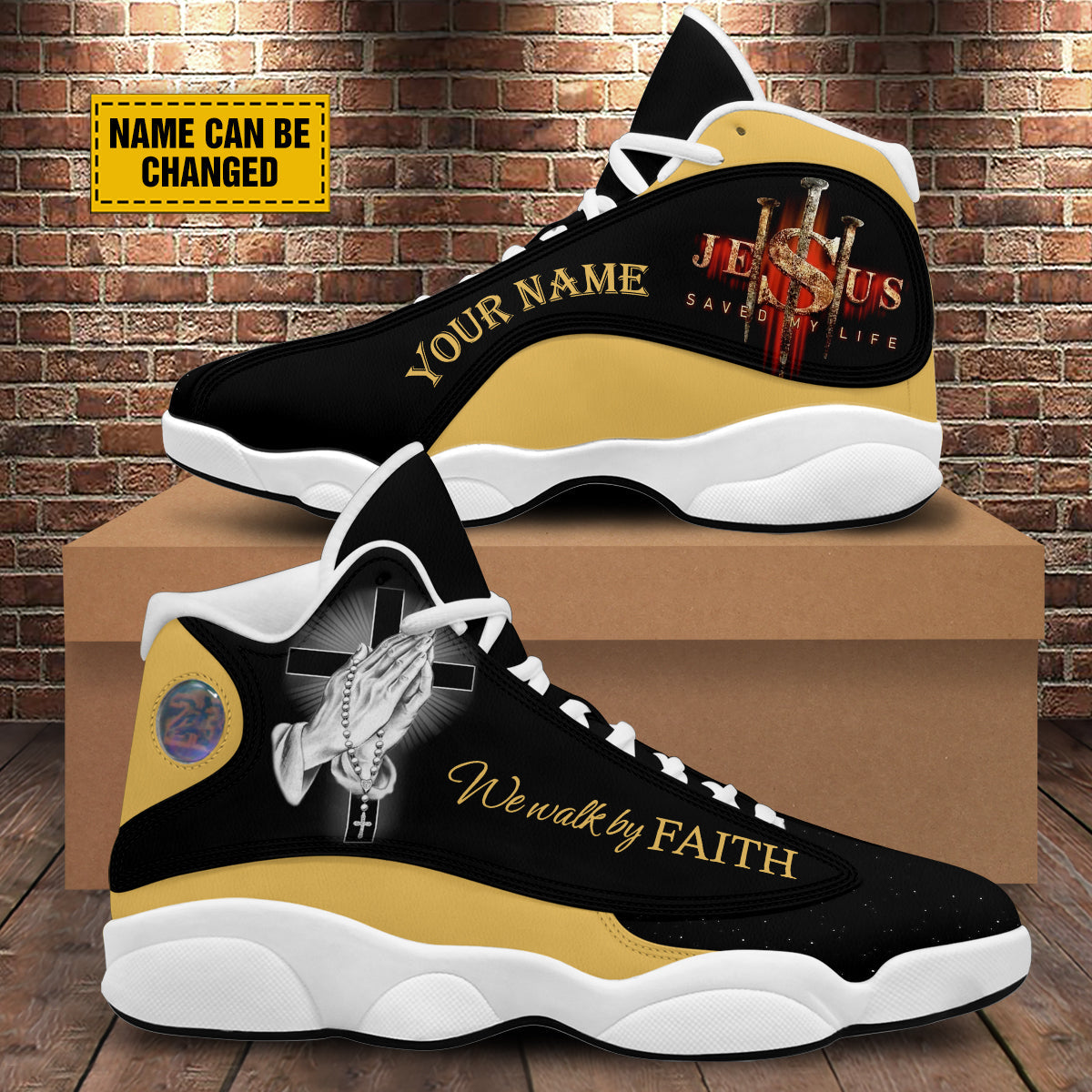 Personalized We Walk By Faith J13 Shoes - Hands Praying God Shoes - Jesus Shoes