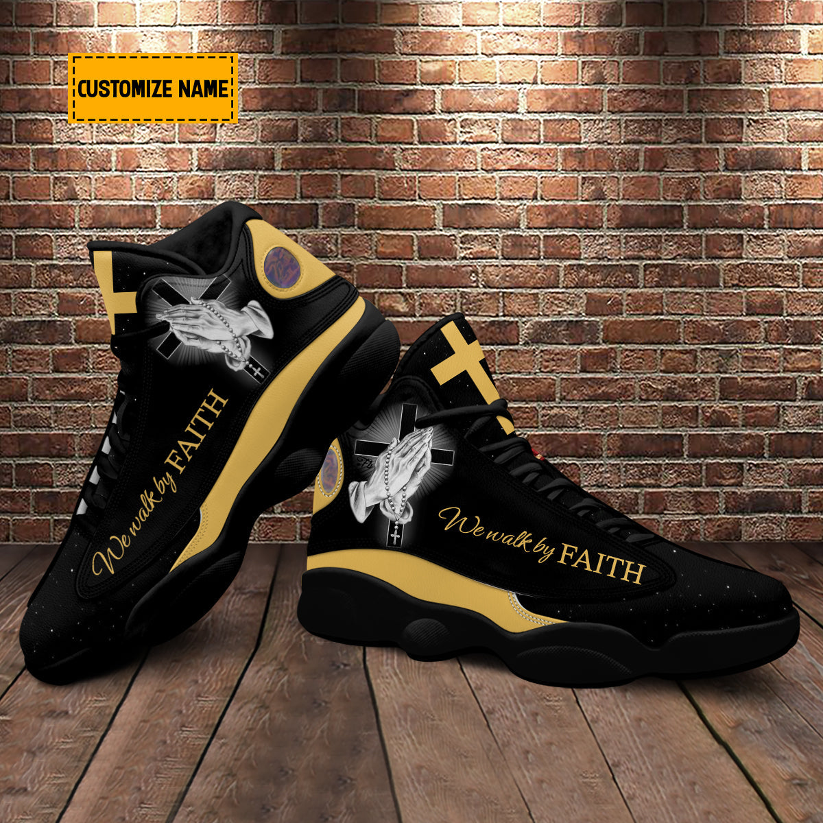 Personalized We Walk By Faith J13 Shoes - Hands Praying God Shoes - Jesus Shoes