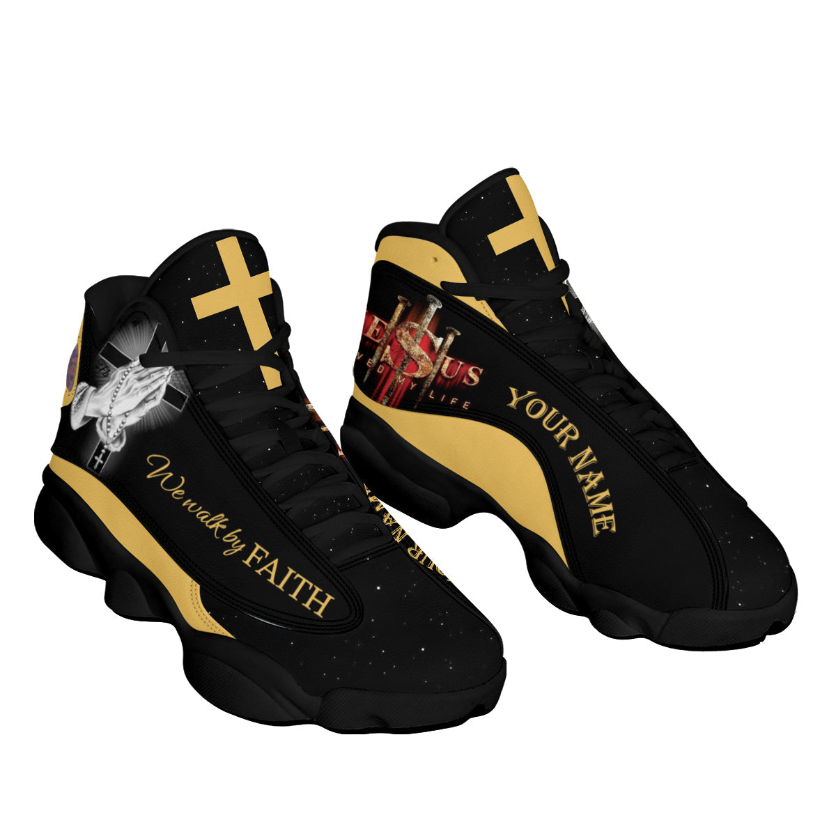 Personalized We Walk By Faith J13 Shoes - Hands Praying God Shoes - Jesus Shoes