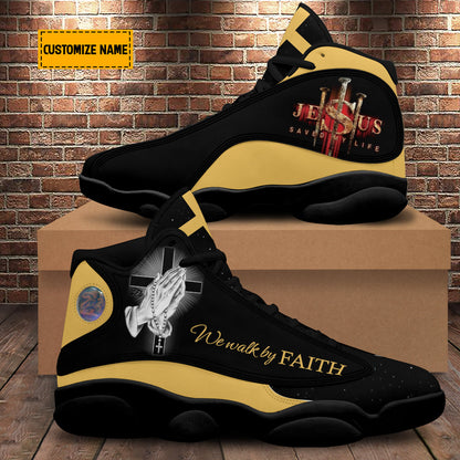 Personalized We Walk By Faith J13 Shoes - Hands Praying God Shoes - Jesus Shoes