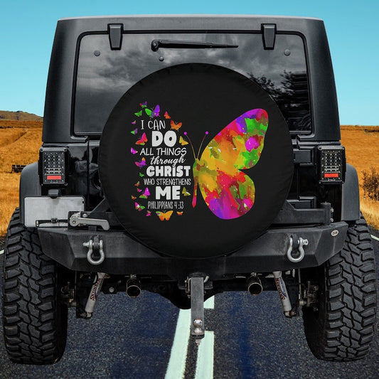 Philippians 4-13 Butterfly Christ Bible Verse Gift For Women Spare Tire Cover - Bible Verse Tire Cover