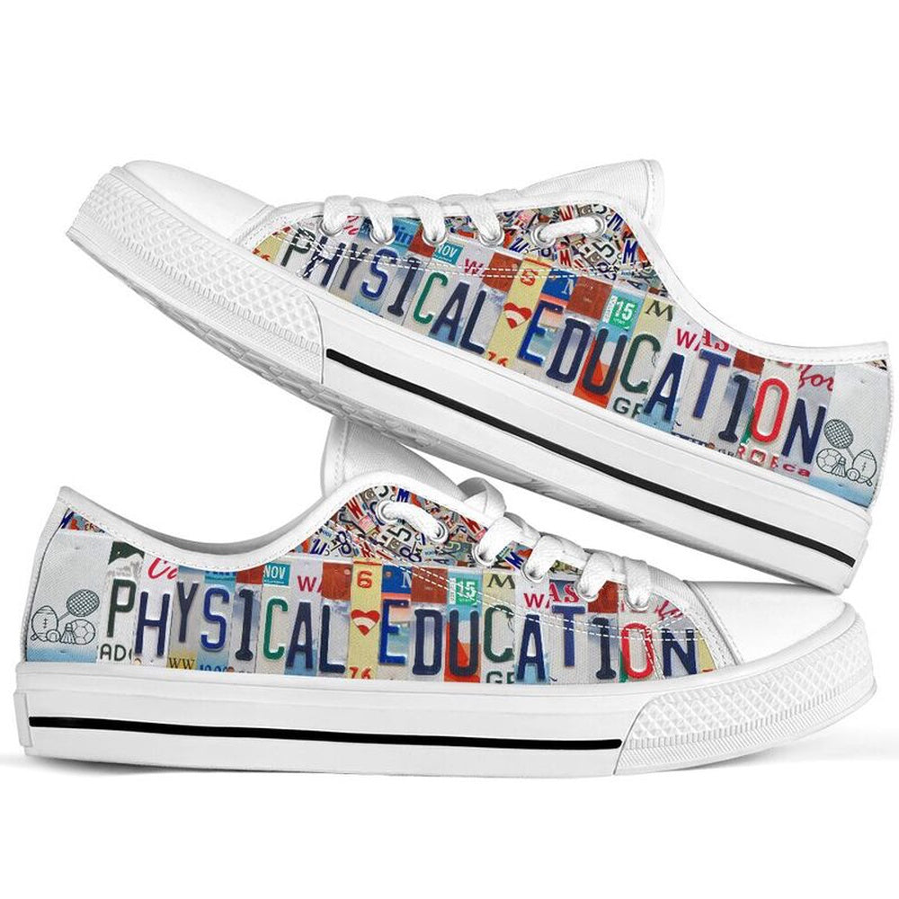 Physical Education License Plates Low Top Shoes, Teacher Shoes, Low Top Sneakers