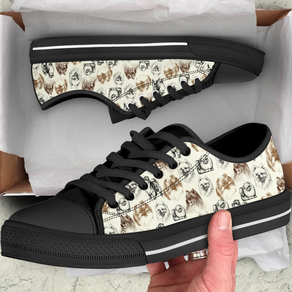 Pomeranian Low Top Shoes - Low Top Sneaker, Dog Printed Shoes, Canvas Shoes For Men, Women