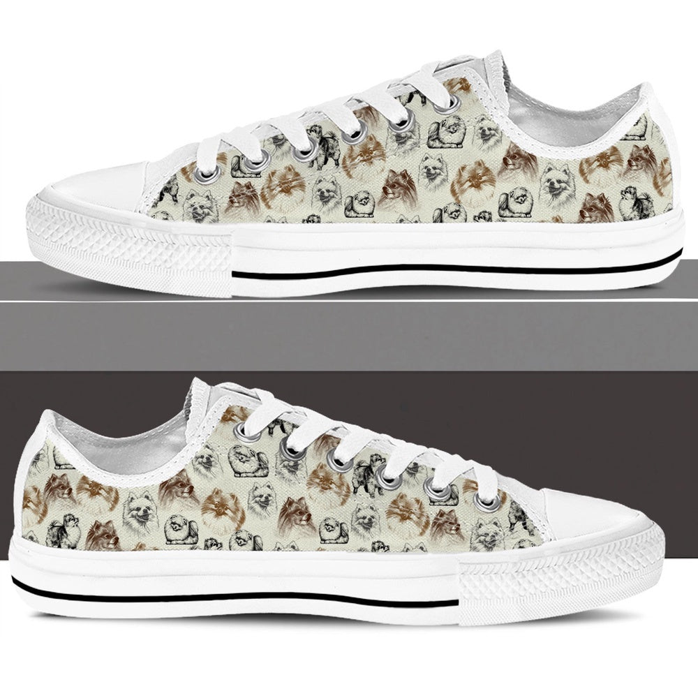 Pomeranian Low Top Shoes - Low Top Sneaker, Dog Printed Shoes, Canvas Shoes For Men, Women