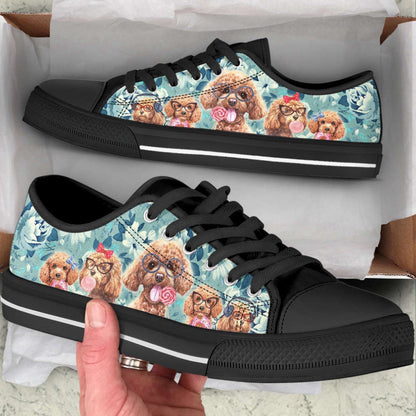 Poodle Dog Flowers Pattern Low Top Shoes Canvas Sneakers, Dog Printed Shoes, Canvas Shoes For Men, Women