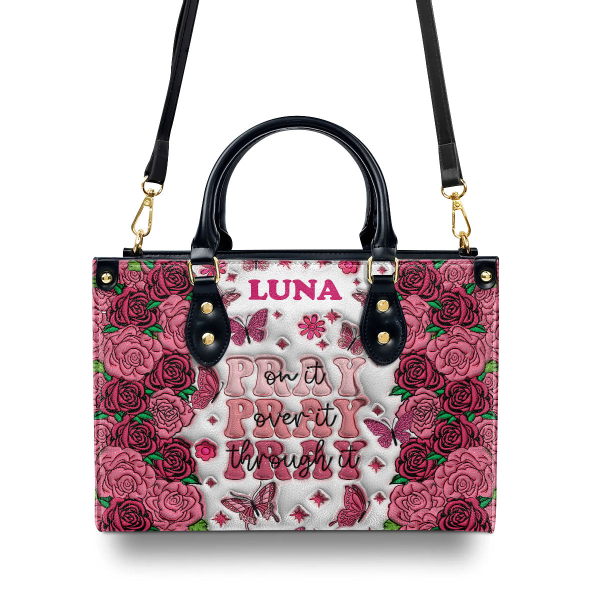 Pray On It 3d Effect Personalized Leather Handbag - Jesus Handbag