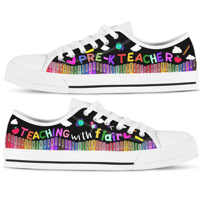 Pre K Teacher Teaching With Flair Low Top Shoes, Teacher Shoes, Low Top Sneakers