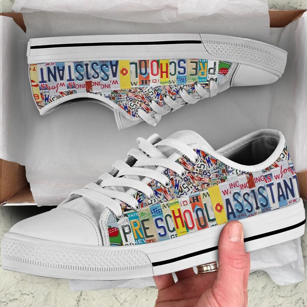 Preschool Assistant License Plates Low Top Shoes, Teacher Shoes, Low Top Sneakers