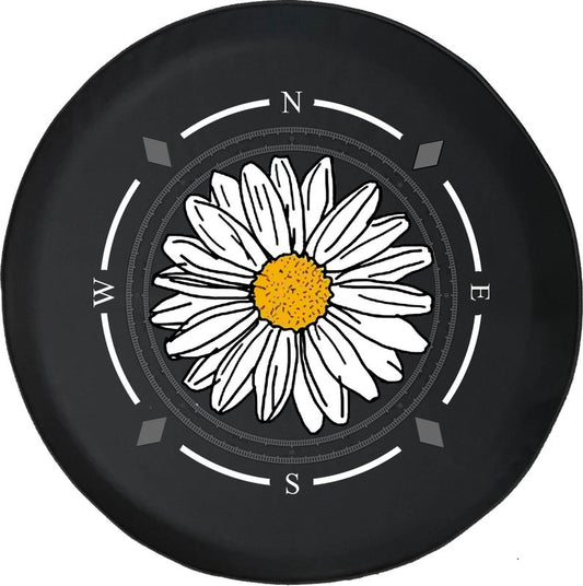 Pretty Daisy White and Yellow Flower Compass Spare Tire Cover - Bible Verse Tire Cover
