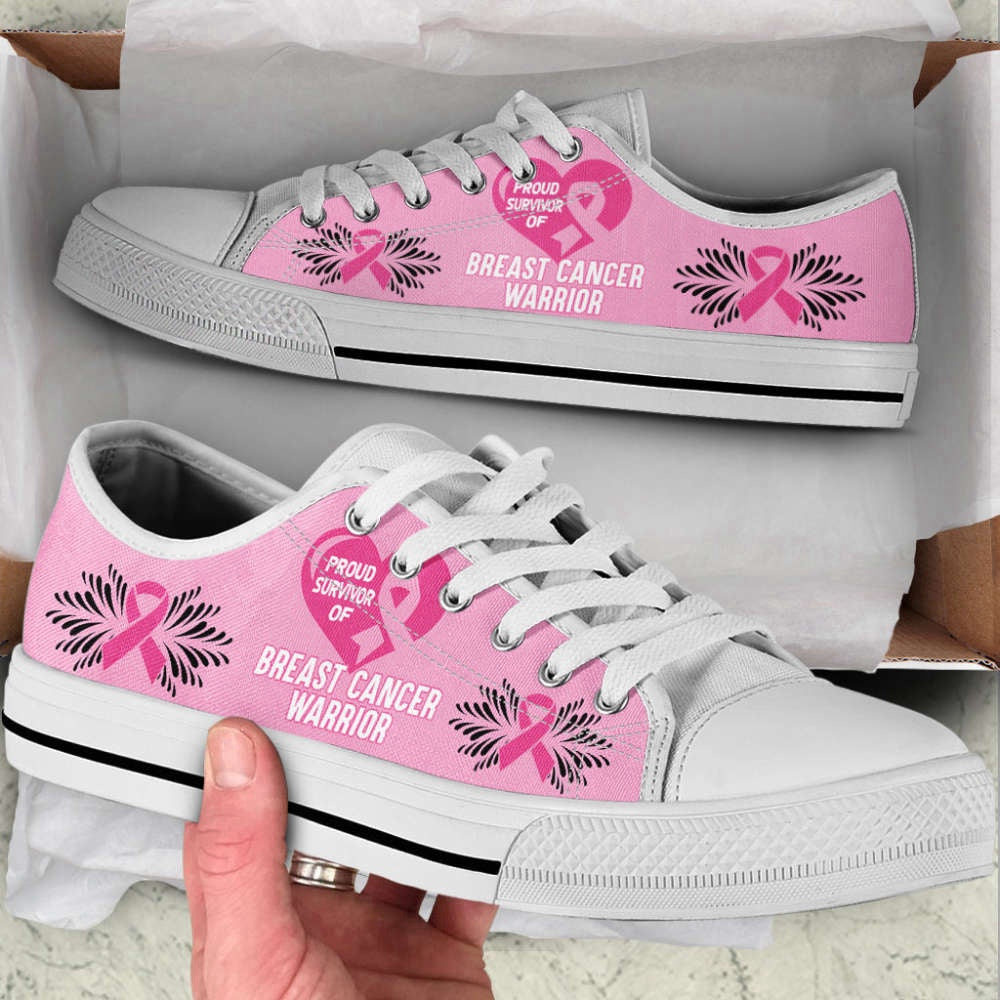 Proud Survivor of Breast Cancer Warrior Low Top Canvas Shoes, Breast Cancer Awareness Shoes