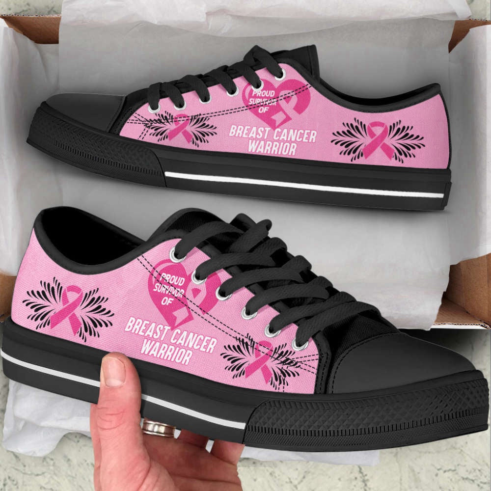 Proud Survivor of Breast Cancer Warrior Low Top Canvas Shoes, Breast Cancer Awareness Shoes