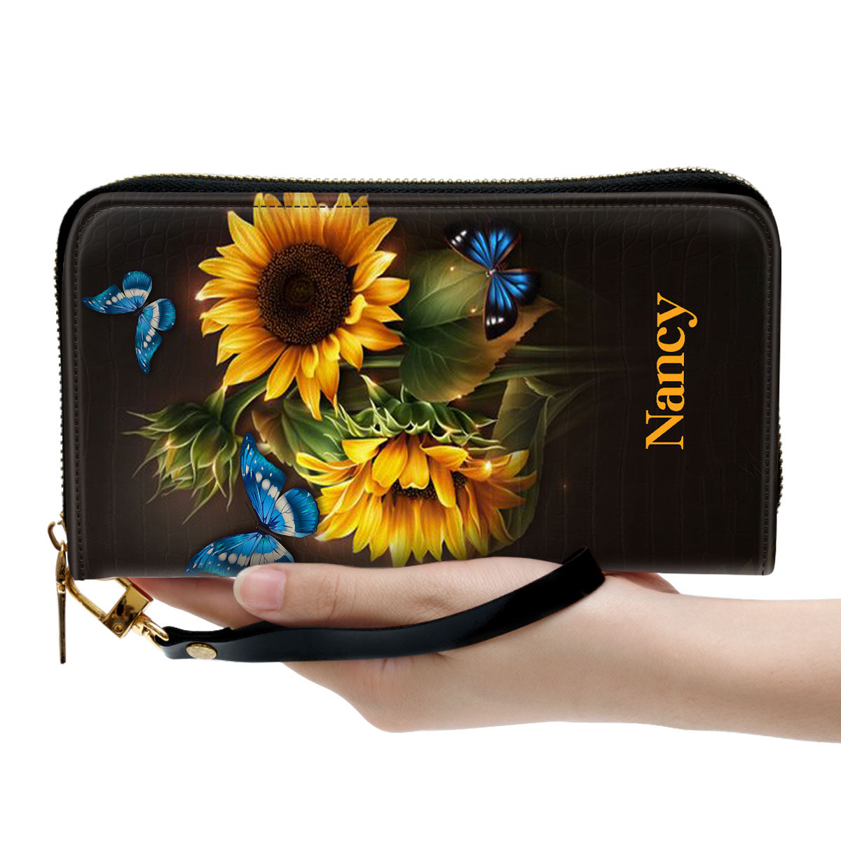 Psalm 374 Delight Yourself In The Lord Sunflower Personalized Leather Clutch Purse - Christian Gifts For Religious Women
