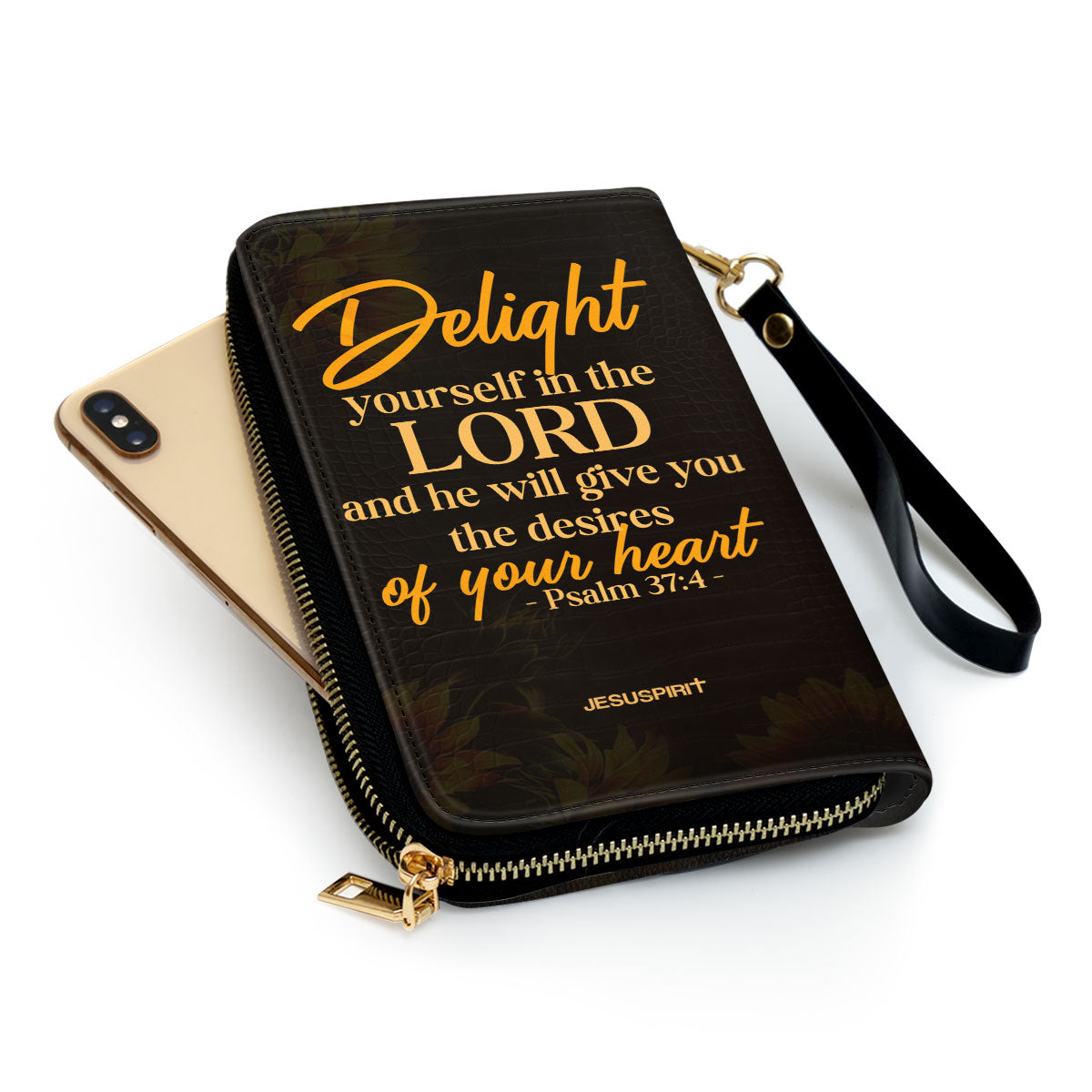 Psalm 374 Delight Yourself In The Lord Sunflower Personalized Leather Clutch Purse - Christian Gifts For Religious Women