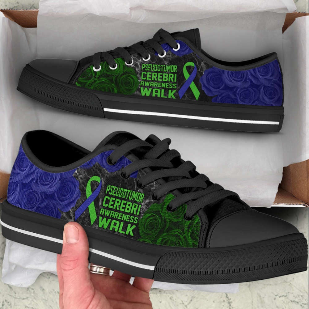 Pseudotumor Cerebri Shoes Awareness Walk Low Top Shoes Canvas Shoes, Breast Cancer Awareness Shoes