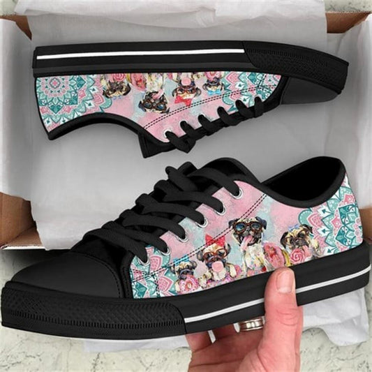 Pug Dog Mandala Pink Canvas Low Top Shoes - Low Top Shoes Mens, Women, Dog Printed Shoes, Canvas Shoes For Men, Women