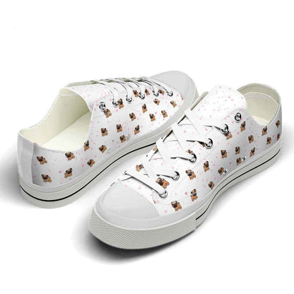 Pug Hearts Pattern Low Top Shoes - Happy International Dog Day Canvas Sneaker, Dog Printed Shoes, Canvas Shoes For Men, Women