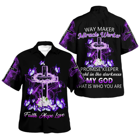 Purple Faith Hope Love Jesus Cross Hawaiian Shirt For Men And Women - Christian Summer Shirt