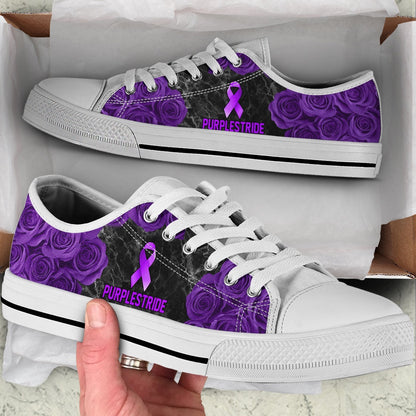 Purplestride Shoes Rose Flower Low Top Shoes, Breast Cancer Awareness Shoes