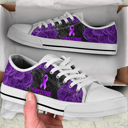 Purplestride Shoes Rose Flower Low Top Shoes, Breast Cancer Awareness Shoes