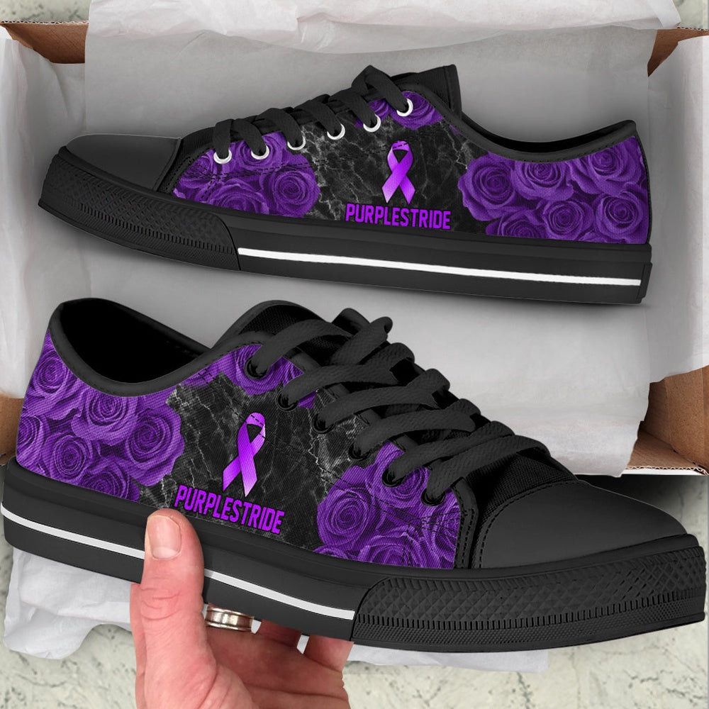 Purplestride Shoes Rose Flower Low Top Shoes, Breast Cancer Awareness Shoes