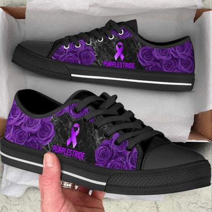 Purplestride Shoes Rose Flower Low Top Shoes Canvas Shoes, Breast Cancer Awareness Shoes