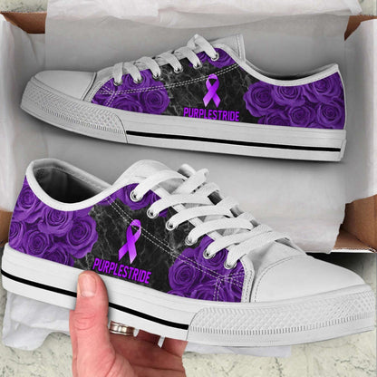 Purplestride Shoes Rose Flower Low Top Shoes Canvas Shoes, Breast Cancer Awareness Shoes